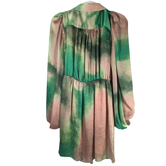 Bailey 44 Cosmic Watercolor Tie Front Mini Dress Green Pink Small - Picture 11 of 11